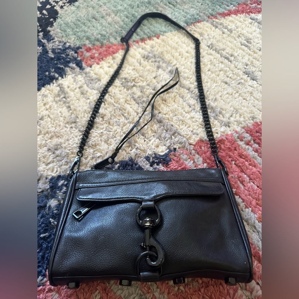 Rebecca Minkoff Black Leather MAC “Morning After Clutch” Crossbody Bag – Black
